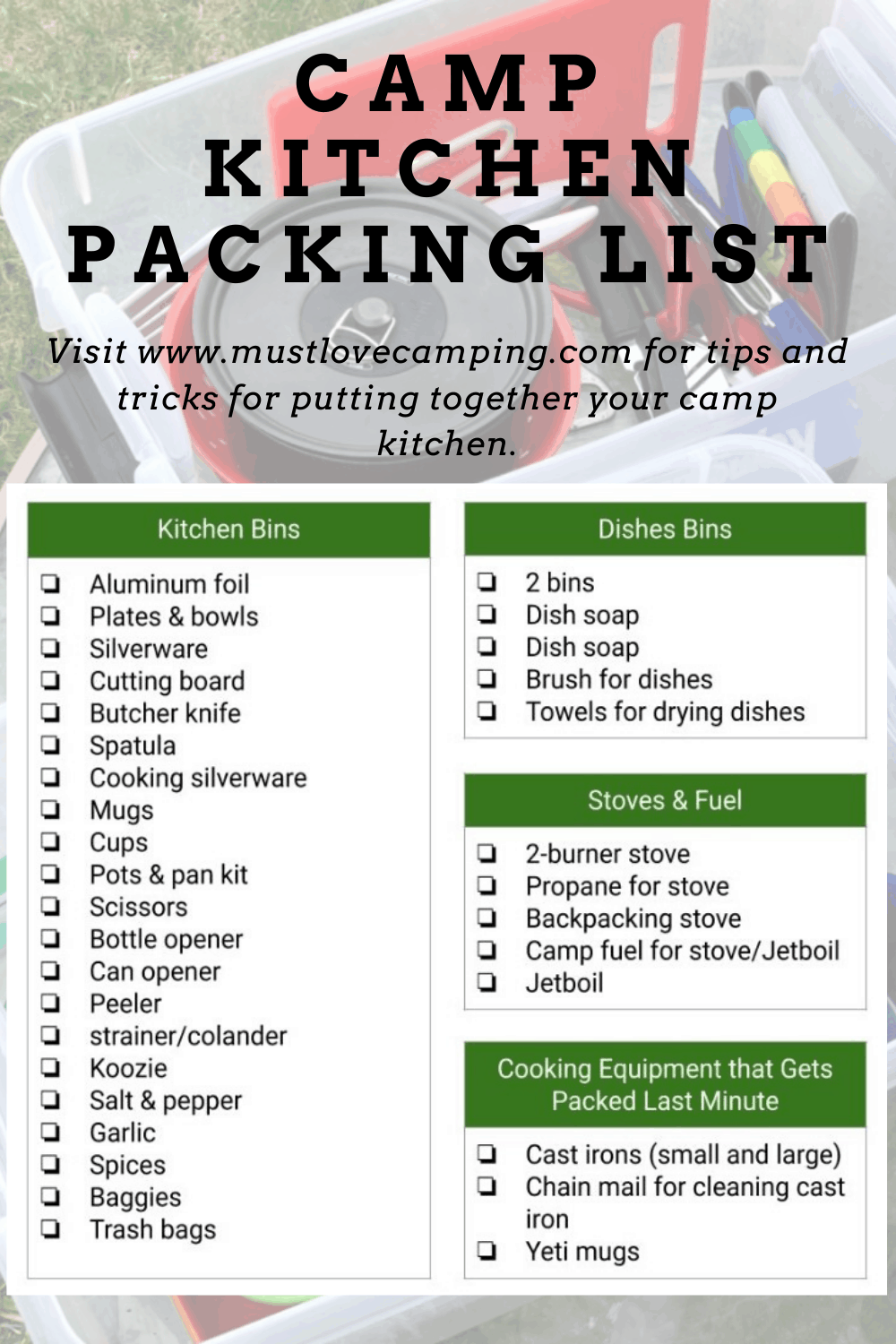 Camp Kitchen Gear & Packing List – Must Love Camping